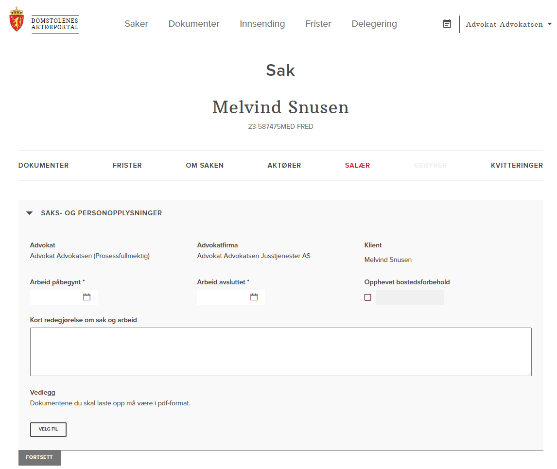 Skjermdump av siden saks- og personopplysninger i Aktørportalen
