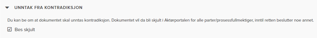 Skjermdump fra skjemaet om unntak fra kontradiksjon