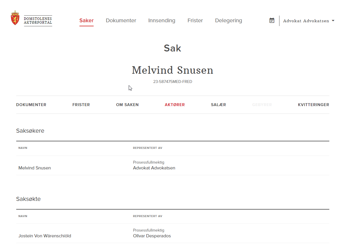 Skjermdump fra Aktørportalen som viser Aktørbildet i en sak