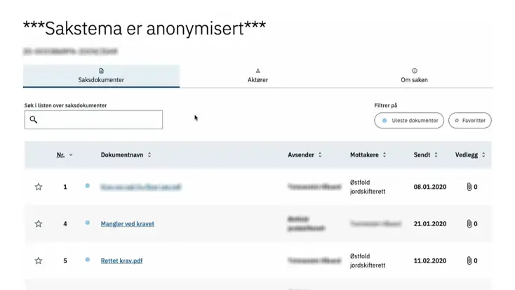 Bilde av forenklet liste over saksdokumenter